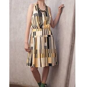 Maeve Anthropologie Otta Dress Yellow Black Stripe Women's 2 Silk Blend Side Zip
